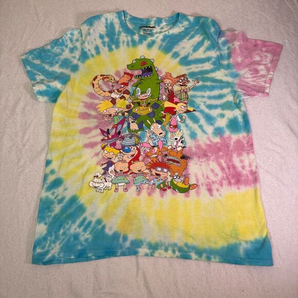 Vintage Style Nickelodeon 90s Characters Tie Dye Shirt Sz M  EXPLOSION OF COLOR! - Picture 1 of 8